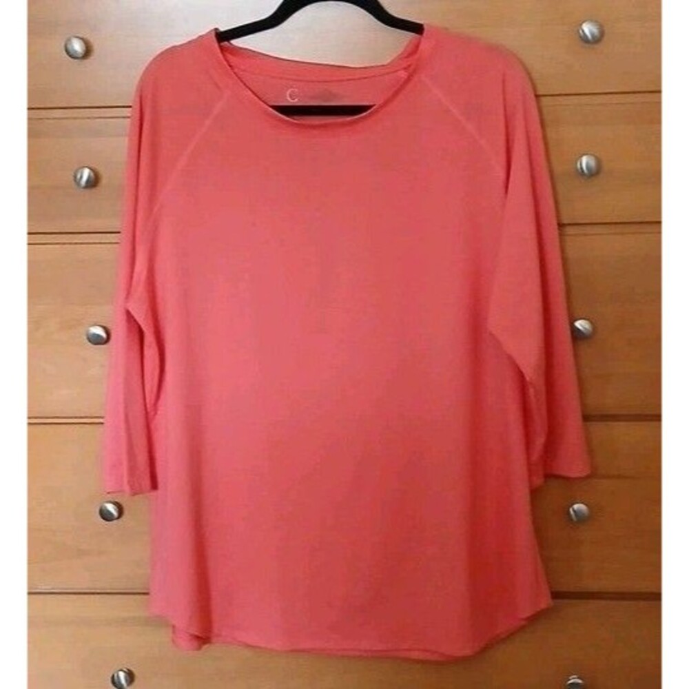 NWT Cato Active Womens Plus 18 Coral 3/4 Sleeve Round Neck Pullover Stretch Top